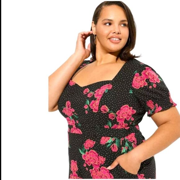 TORRID Women's Tea Length Stretch Challis Sweetheart floral dot A-line dress 2X - Picture 8 of 17